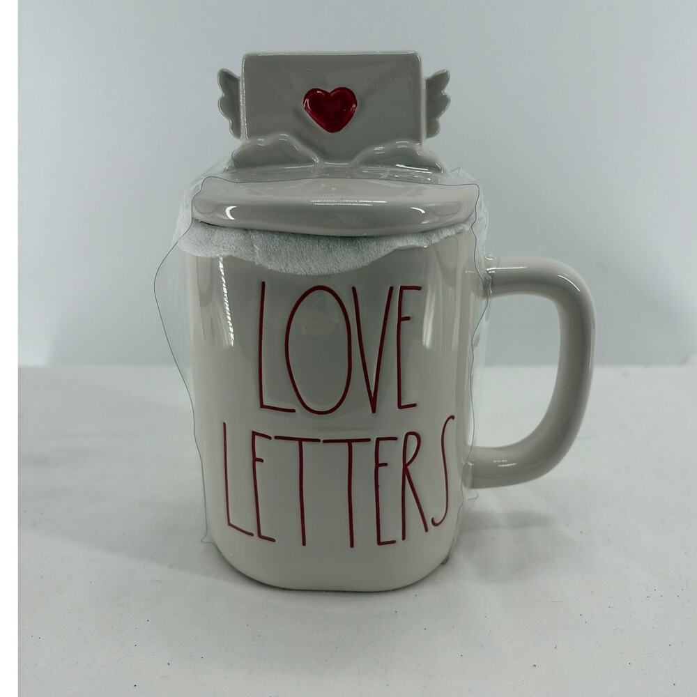Rae Dunn Valentine's "Love Letters" large glass cup with lid NIB